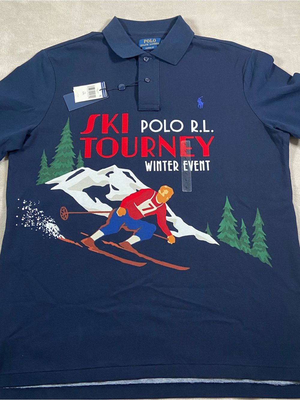Ralph Lauren Navy Ski Tourney Graphic Polo
